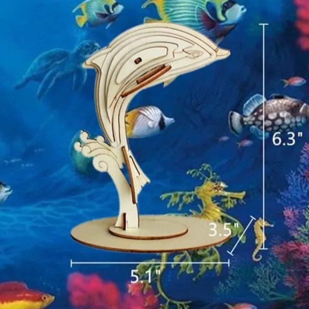 NEW 3D Wooden Dolphin Puzzle  Sea Animal Model Kit STEM Crafts DIY Brain…